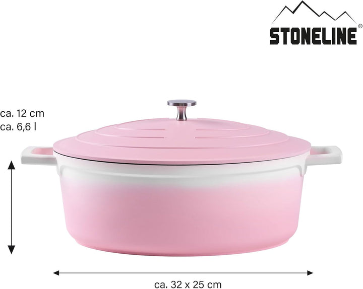 STONELINE Cocotte Bräter mit Deckel Induktion 32 cm, 6,6 L, Aluguss Topf beschichtet mit echten Stei