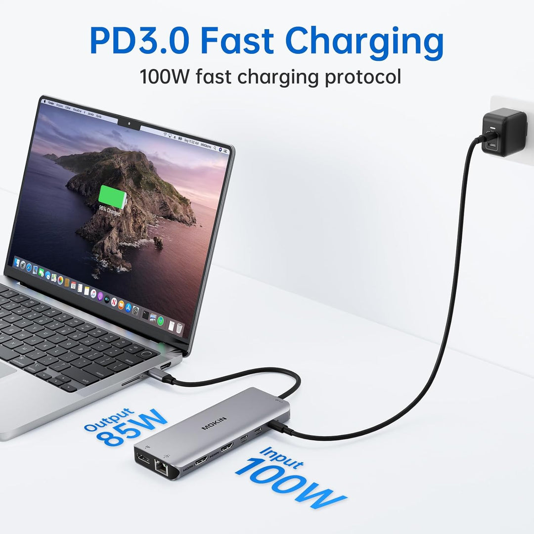 Docking Station USB C Triple Display Dockingstation Dual HDMI Displayport, USB C Hub 2 Monitor Displ