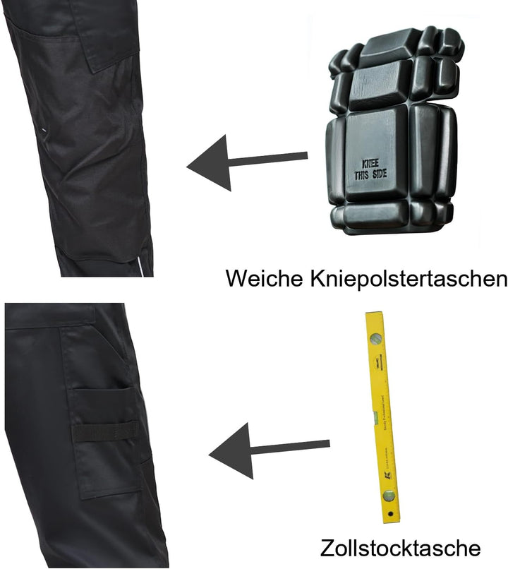 WORK IDEA Herren Stretch-Arbeitshose mit zahlreichen Taschen und Werkzeugtaschen Schwarz 50, Schwarz