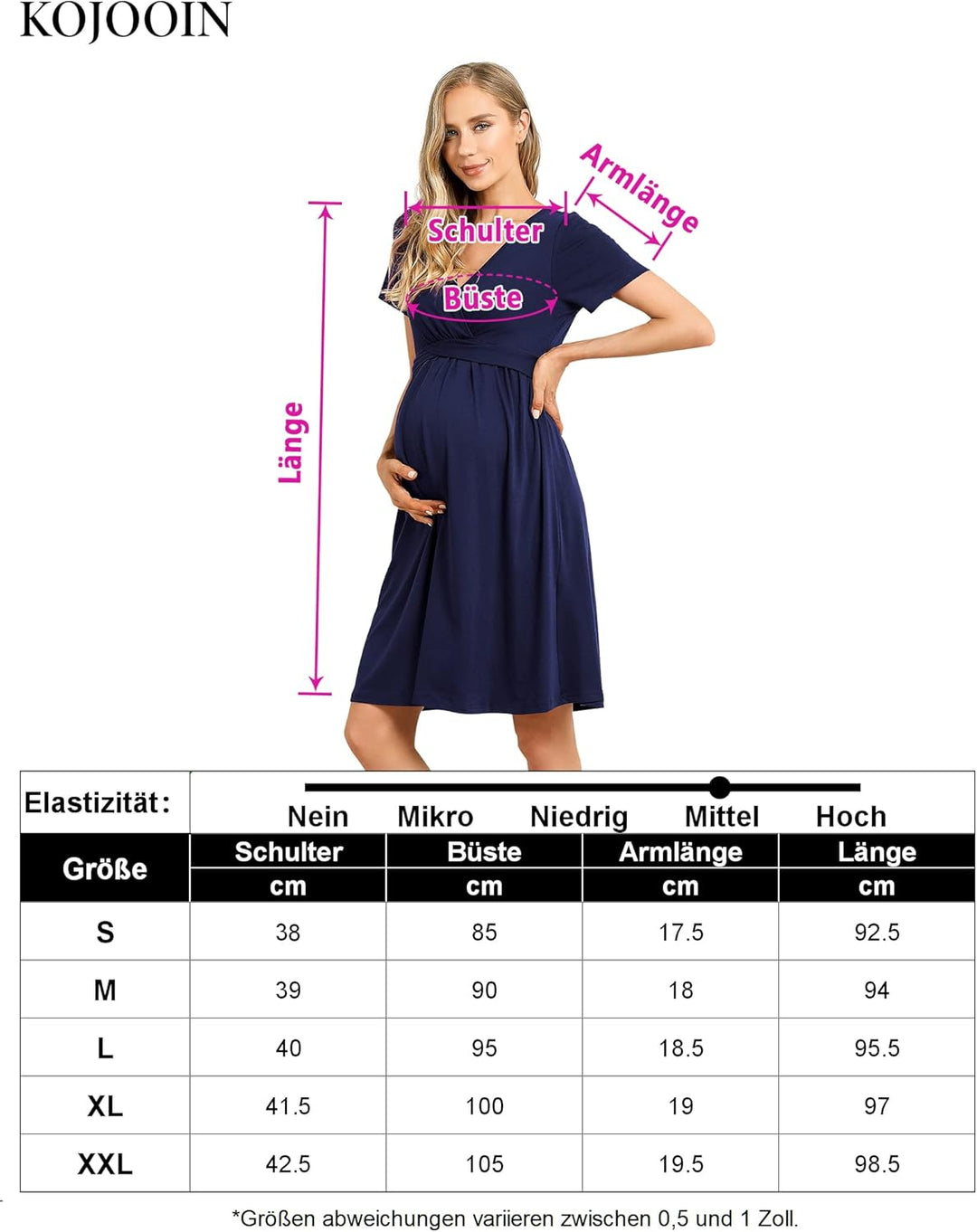 KOJOOIN Damen Umstandskleid V-Ausschnitt Stillkleid Casual Falten Schwangerschaftskleid(Verpackung M