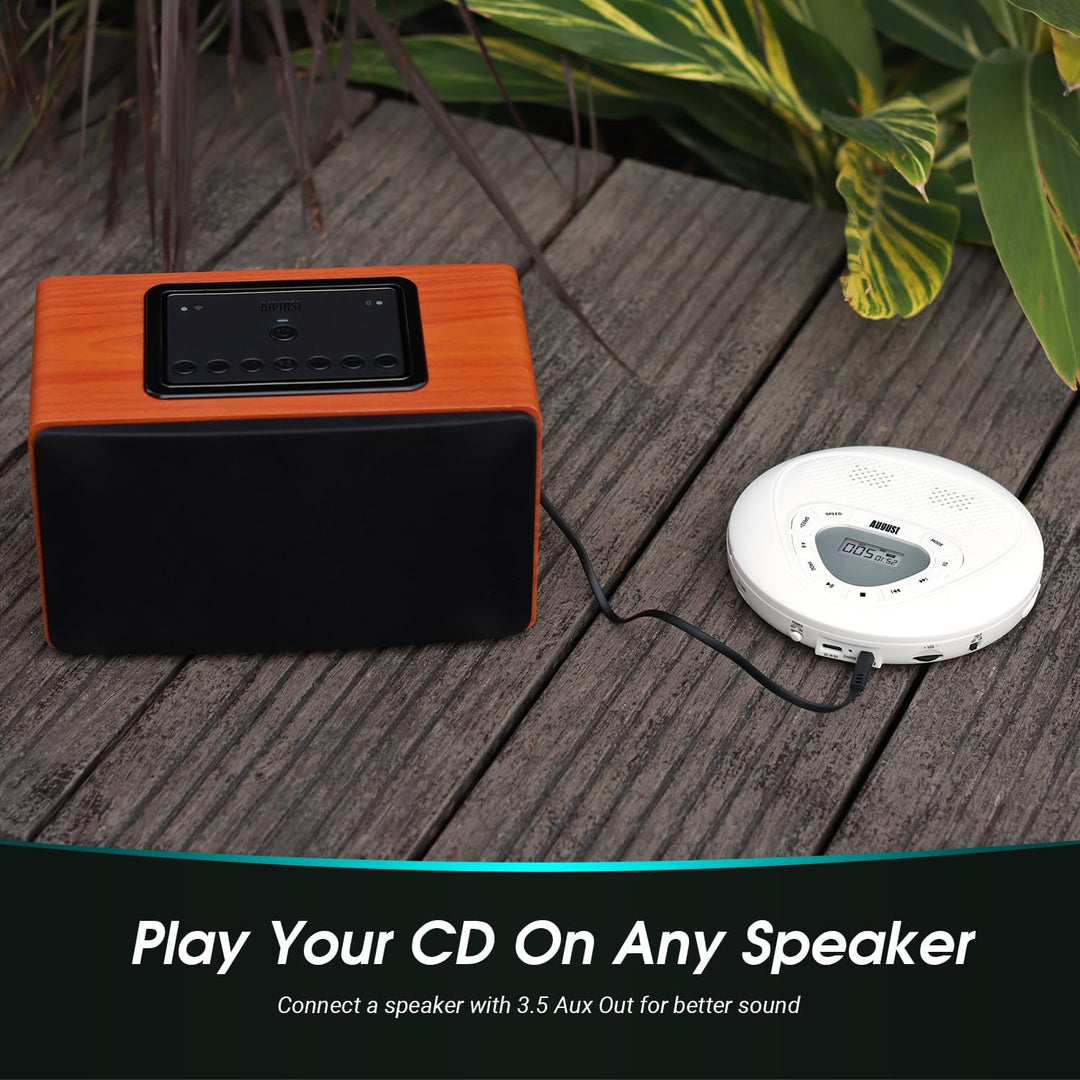 Wiederaufladbarer tragbarer CD Player mit Kopfhörer -August SE10- Walkman USB-C mit Lautsprecher Übe