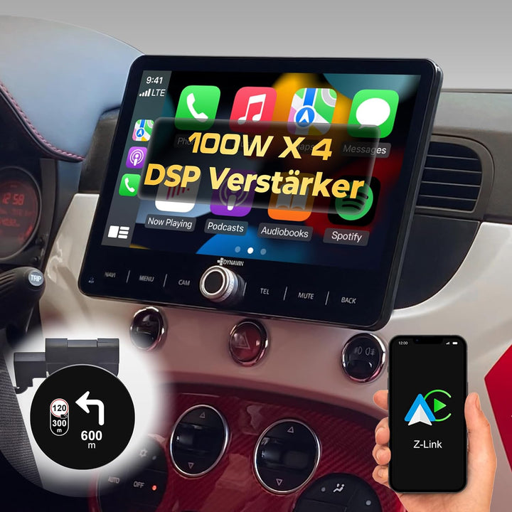 DYNAVIN Android Autoradio Navi für FIAT 500 500C, mit 4 * 100W DSP Verstärker | DAB+ Radio; Kompatib
