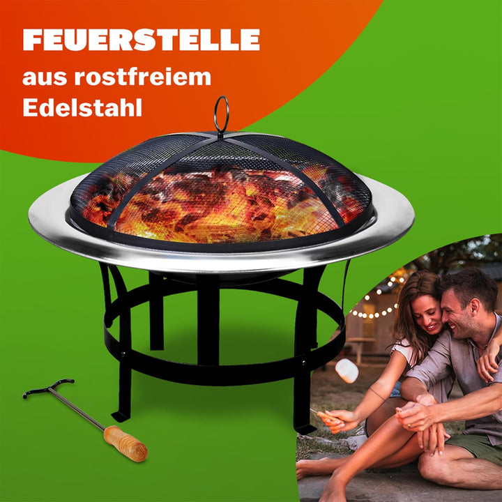 Gardebruk® Feuerstelle 75cm Edelstahl Funkenschutz Garten Outdoor Balkon Feuerschale Grill