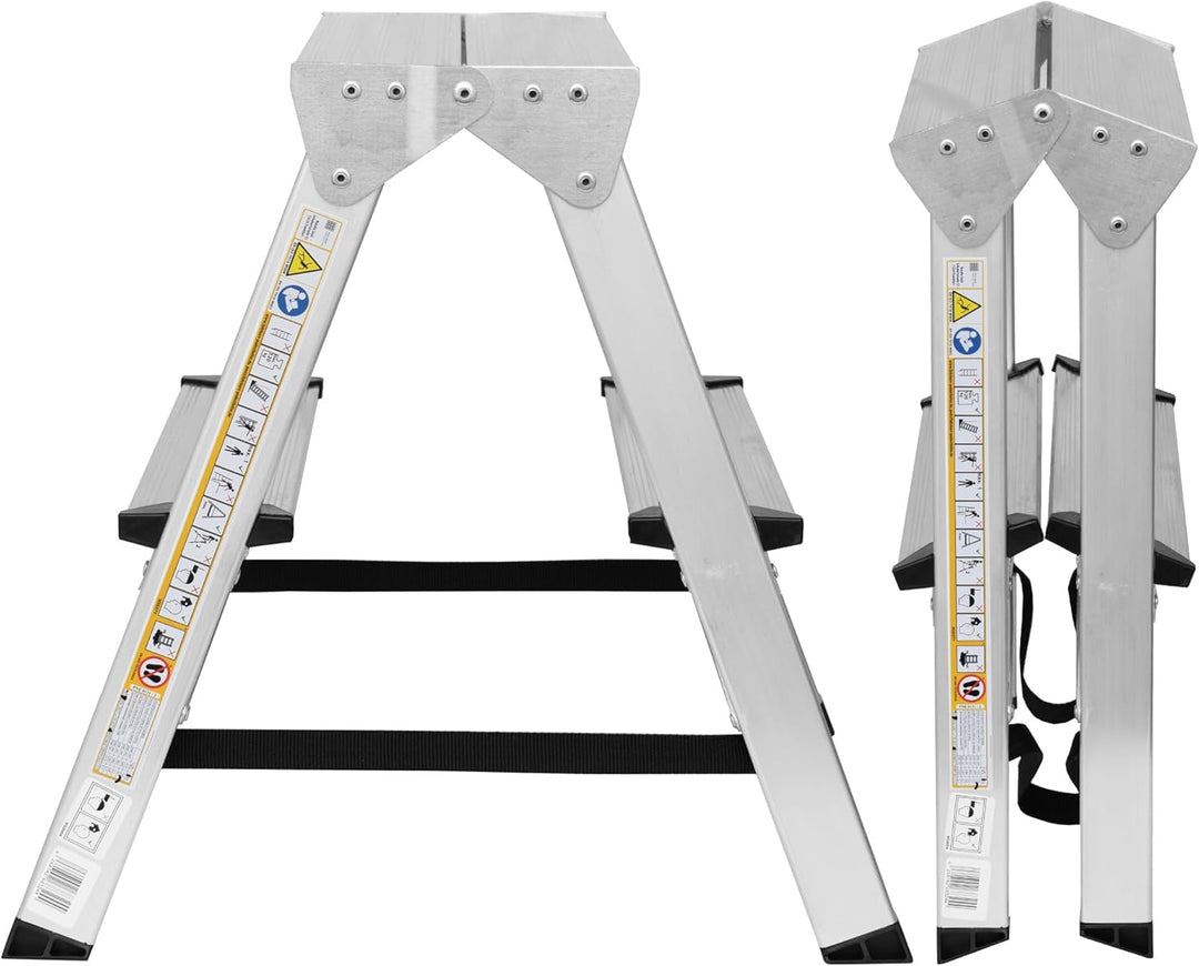 Zweiseitige Aluleiter Klappleiter Haushaltsleiter 2x2 Stehleiter Tragkraft 125kg EN131 | 2 Stufen /