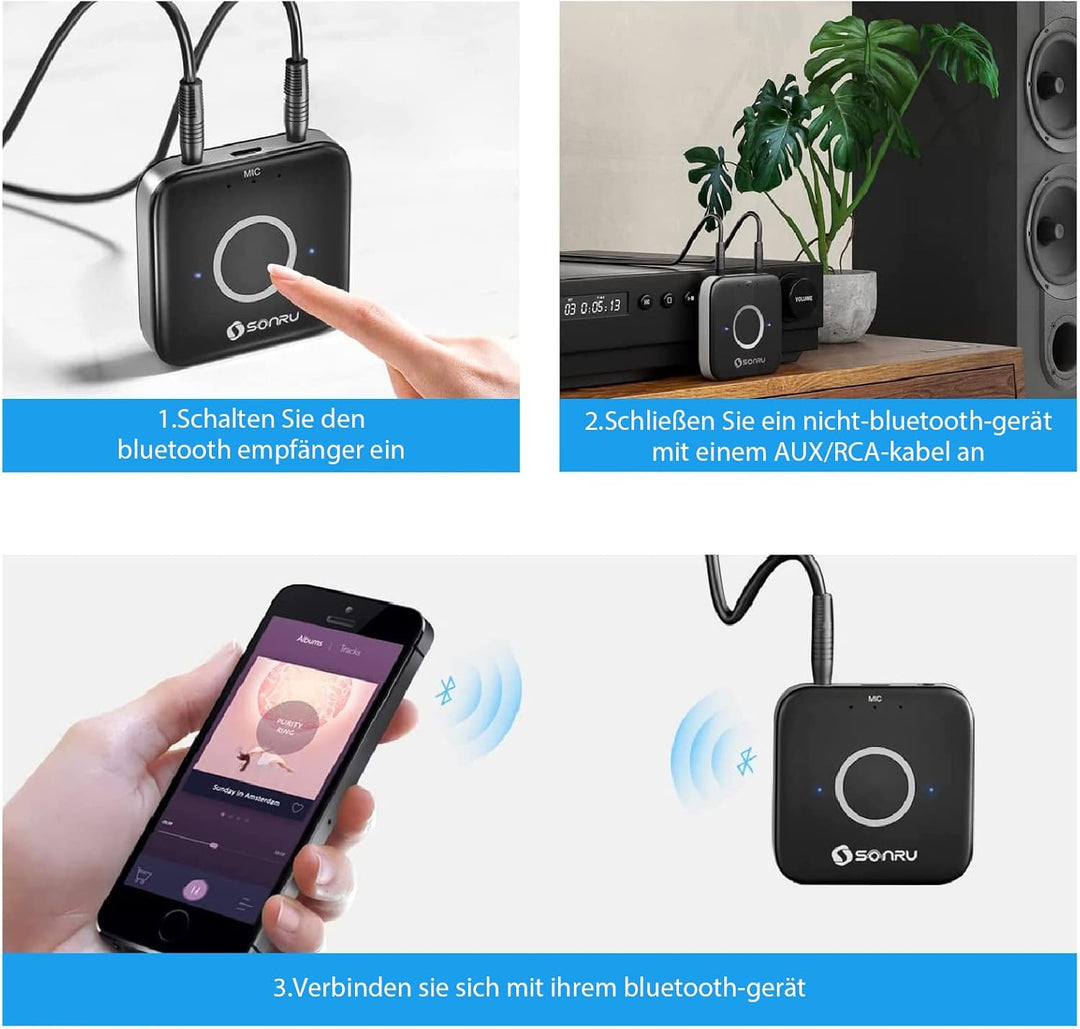 Aux Bluetooth 5.3 Adapter Stereoanlage, SONRU Bluetooth Empfänger Receiver Audio Adapter mit Aux 3.5