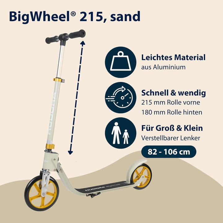 HUDORA BigWheel® 215 Scooter - Komfortabler Aluminium-Roller für bis zu 100kg - Höhenverstellbarer &