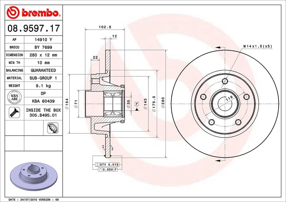 Brembo 08.9597.17 BEARING DISC LINE Bremsscheibe - 1 Stück
