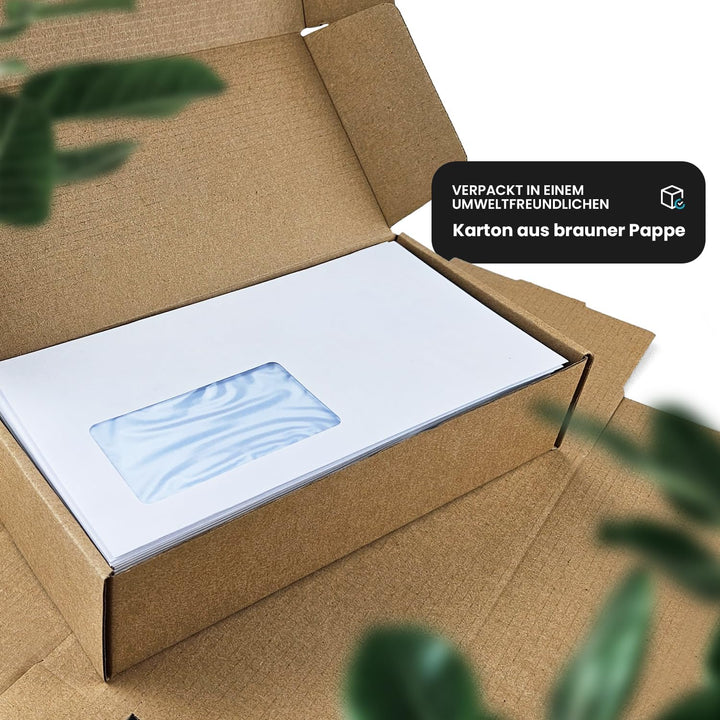 Netuno 1000x weisser Briefumschlag mit Fenster links DIN Lang 110 x 220 mm Geschäfts -Umschlag haftk