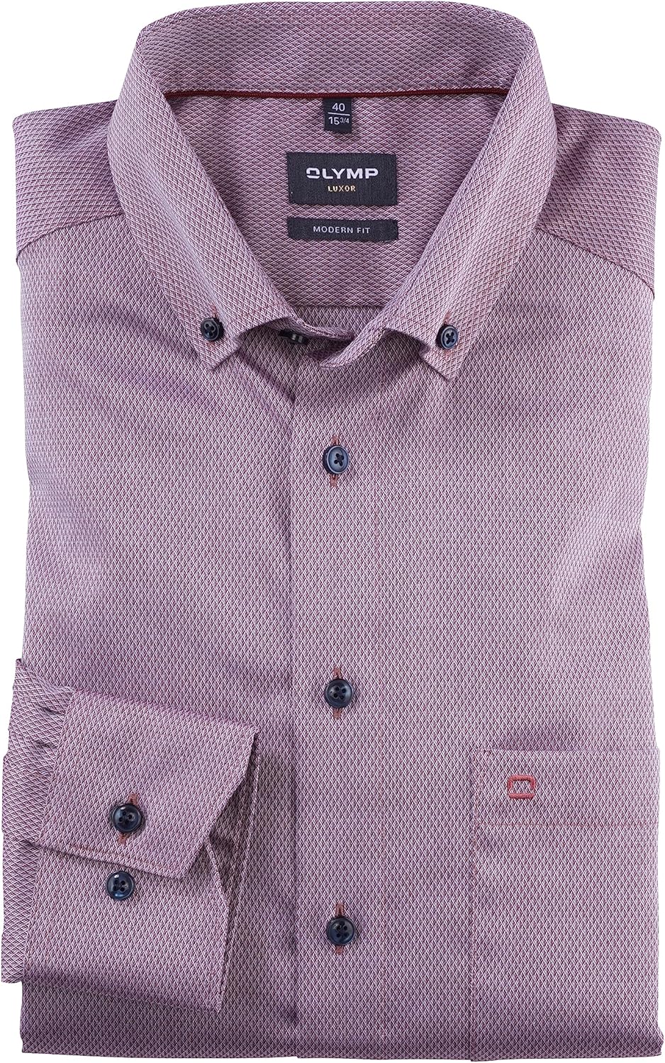 OLYMP Herren Businesshemd Langarm Luxor,Einfarbig,modern fit,Button-Down-Kragen 40 EU Dunkelrot 39,