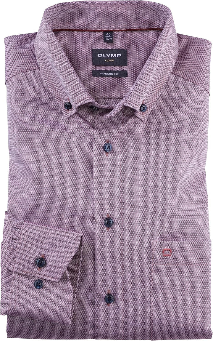 OLYMP Herren Businesshemd Langarm Luxor,Einfarbig,modern fit,Button-Down-Kragen 40 EU Dunkelrot 39,
