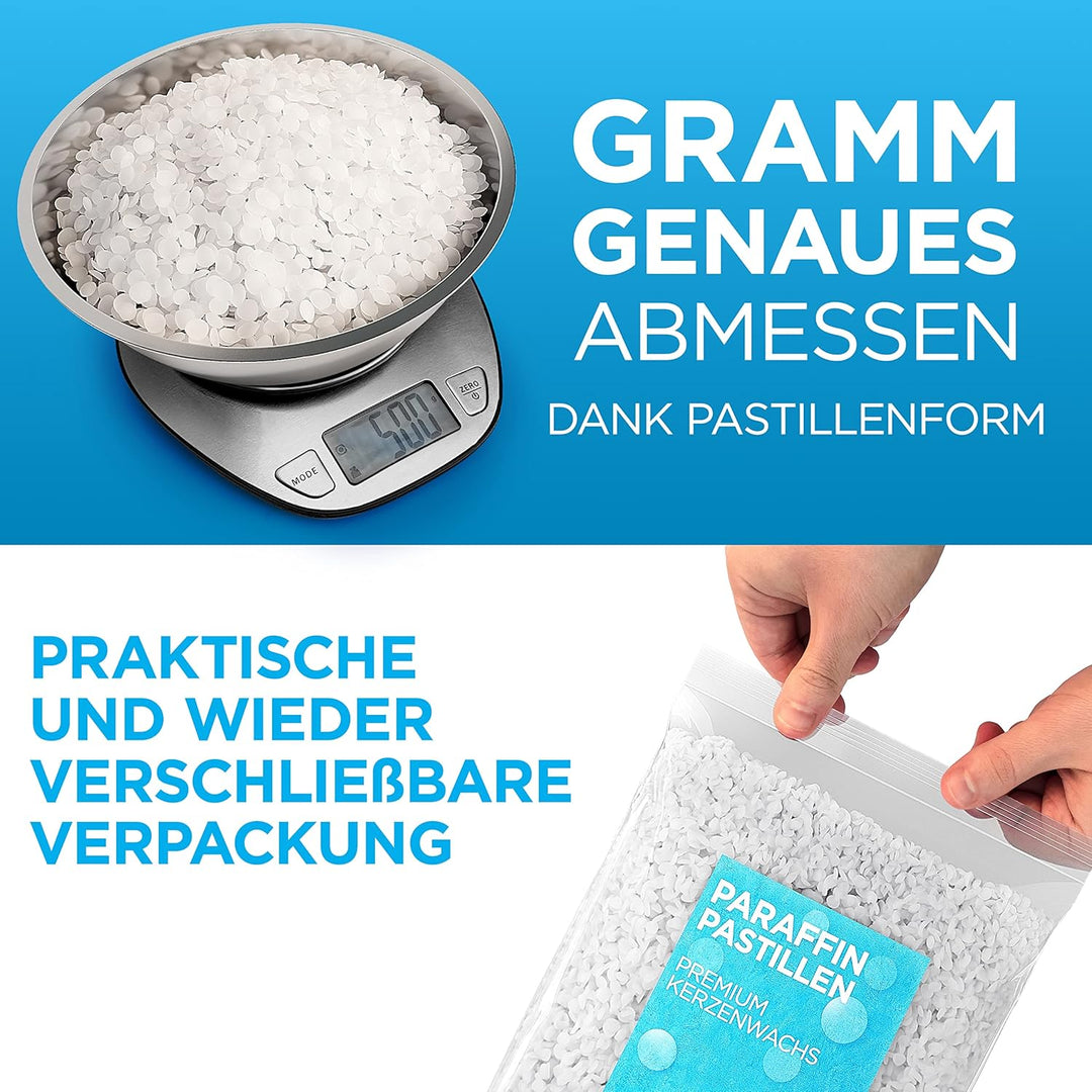 molinoRC Kerzenwachs - 2kg REIN WEIssES Paraffinwachs für Kerzen - Qualität aus Deutschland - Kerzen