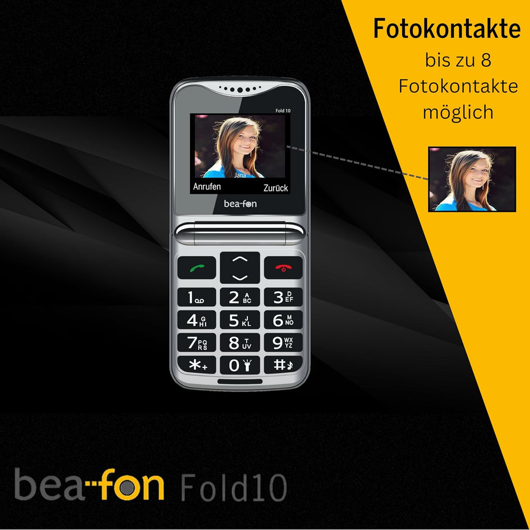 Beafon, silverline, Fold10, Klapphandy, SOS Notruftaste, XL Farbinnendiplay 2,2" (5,58cm), XL Farbau