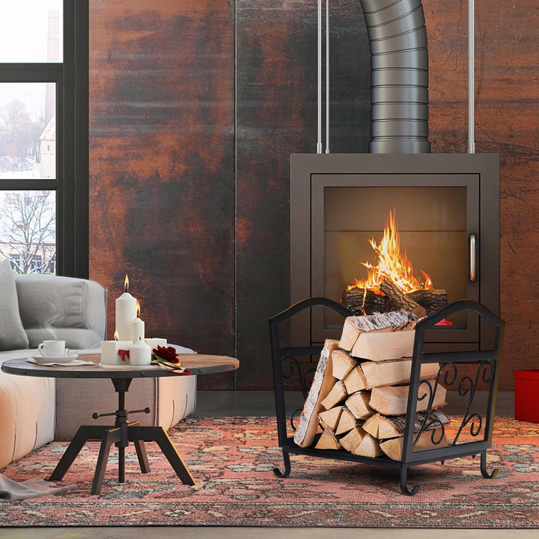 COSTWAY Kaminholzregal Metall, Brennholzregal Feuerholzregal mit stabilem Sockel & Griffen, Kaminhol