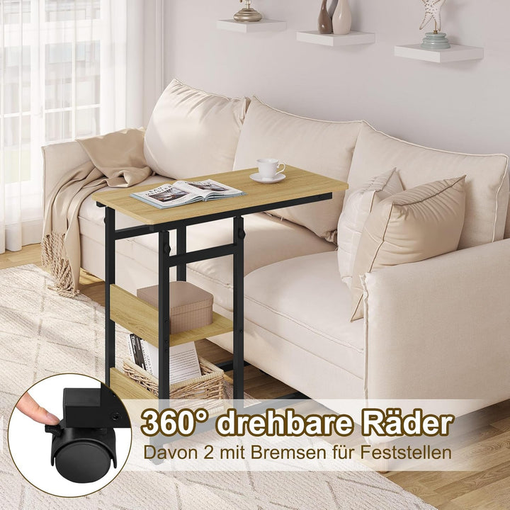 WOLTU Beistelltisch Couchtisch Sofatisch Wohnzimmertisch Laptoptisch Betttisch, C-förmig höhenverste