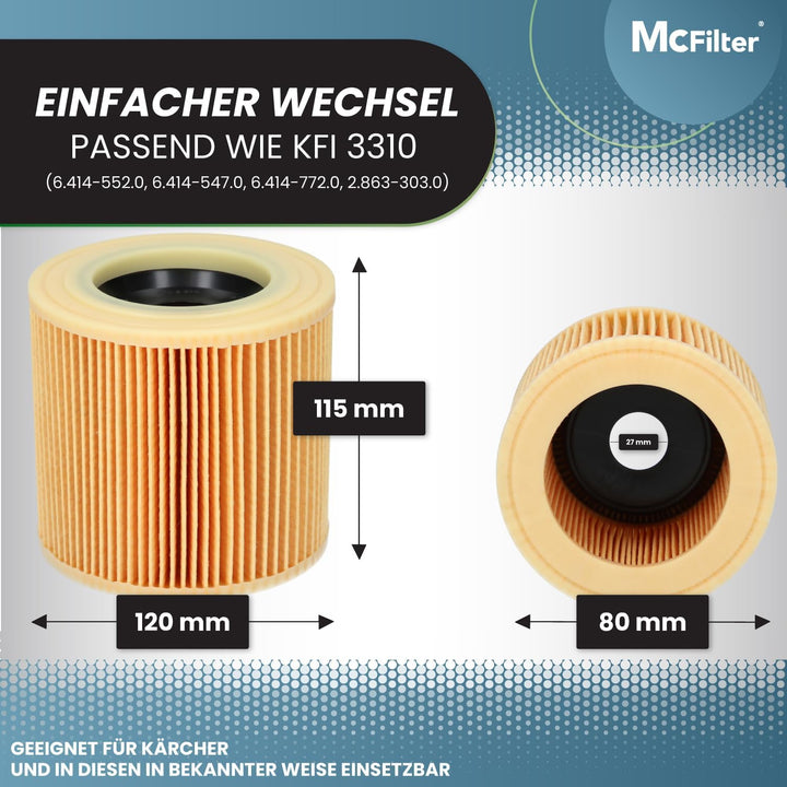 McFilter | 10 Staubsaugerbeutel + 1 Filter geeignet für Kärcher Staubsauger A2003, A2004, A2014 CarV
