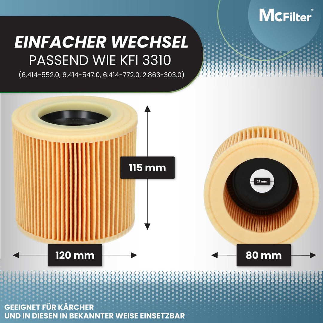 McFilter | 10 Staubsaugerbeutel + 1 Filter geeignet für Kärcher Staubsauger A2003, A2004, A2014 CarV