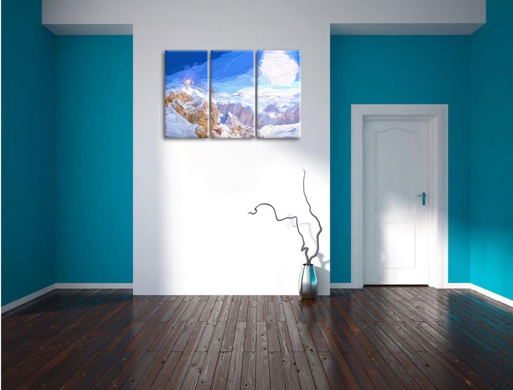 Pixxprint Zugspitze im Sonnenlicht als Leinwandbild | Grösse: 3 Teilig (120x80) | Wandbild| Kunstdru