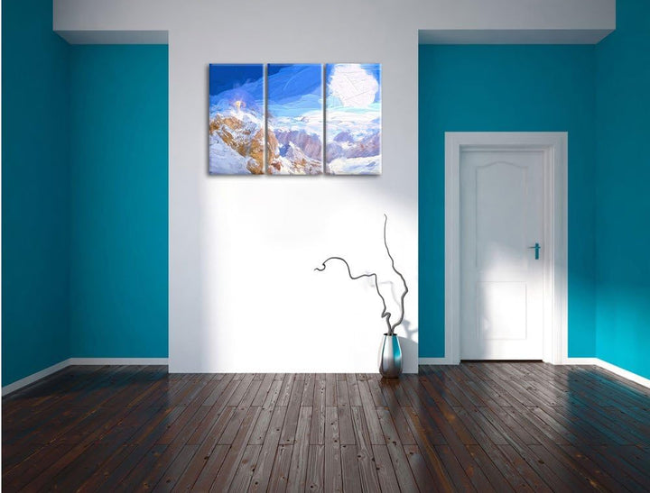 Pixxprint Zugspitze im Sonnenlicht als Leinwandbild | Grösse: 3 Teilig (120x80) | Wandbild| Kunstdru