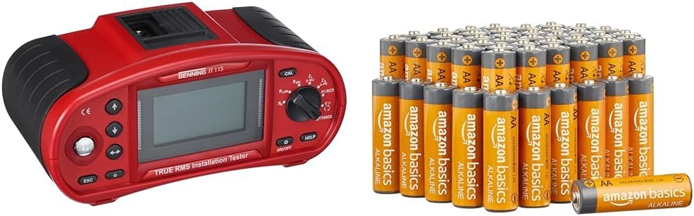 Benning IT 115. True RMS Installationsprüfgerät Bundle mit AA-Alkalibatterien 48 Stück, Bundle mit A