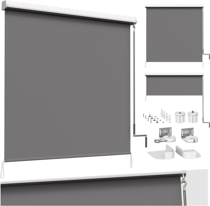 WOLTU Senkrechtmarkise Balkonmarkise Vertikalmarkise mit Handkurbel und Markisenkassette für Terrass