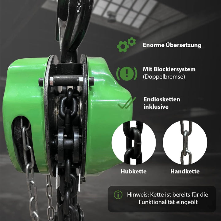 TRUTZHOLM Kettenzug mit Doppelbremse HSC 1000kg Traglast - 3m Hubhöhe Triangel Flaschenzug Seilzug H