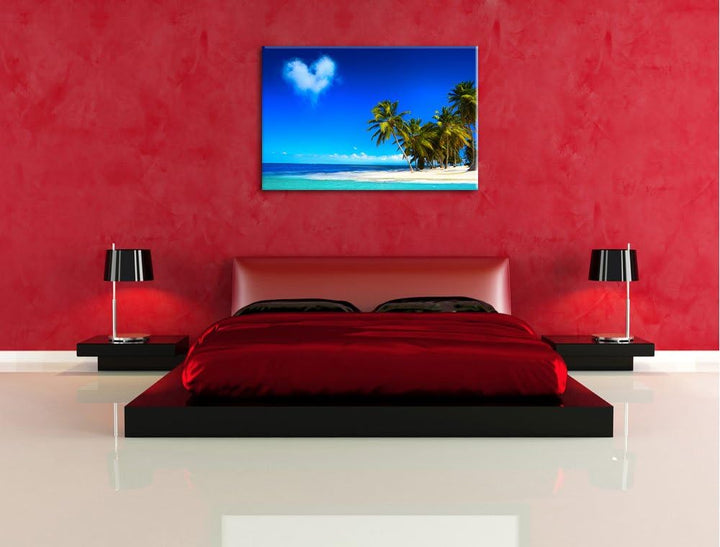 Herz aus Wolken über dem Meer Format: 100x70 auf Leinwand, XXL riesige Bilder fertig gerahmt mit Kei