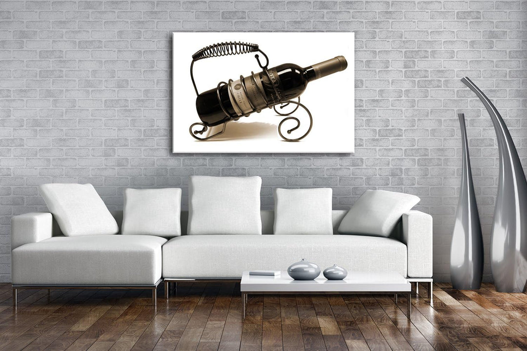 deyoli teure Weinflasche Format: 60x40 Effekt: Sepia als Leinwandbild, Motiv fertig gerahmt auf Echt