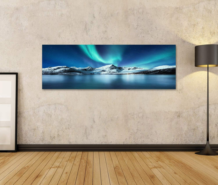 islandburner Bild auf Leinwand Aurora Borealis Lofoten Inseln Norwegen Nordlichter Berge Reflexion W