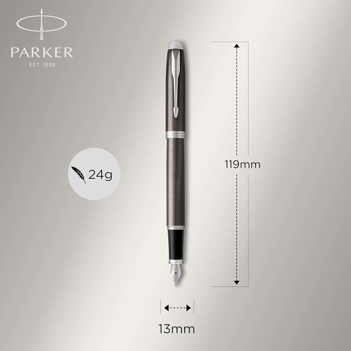 Parker IM Füller, Dark Espresso, Füllfederhalter mit feiner Feder, blaue Tinte, Geschenkbox