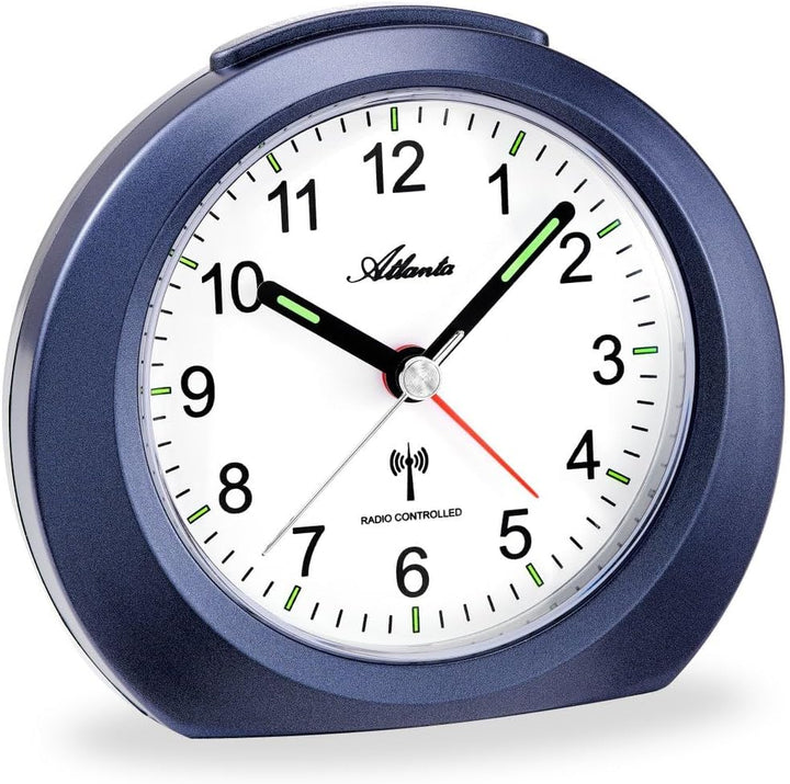 Funkwecker ohne Ticken mit Licht Snooze Leuchtzeiger Analog - 1856/5 (Blau), Blau