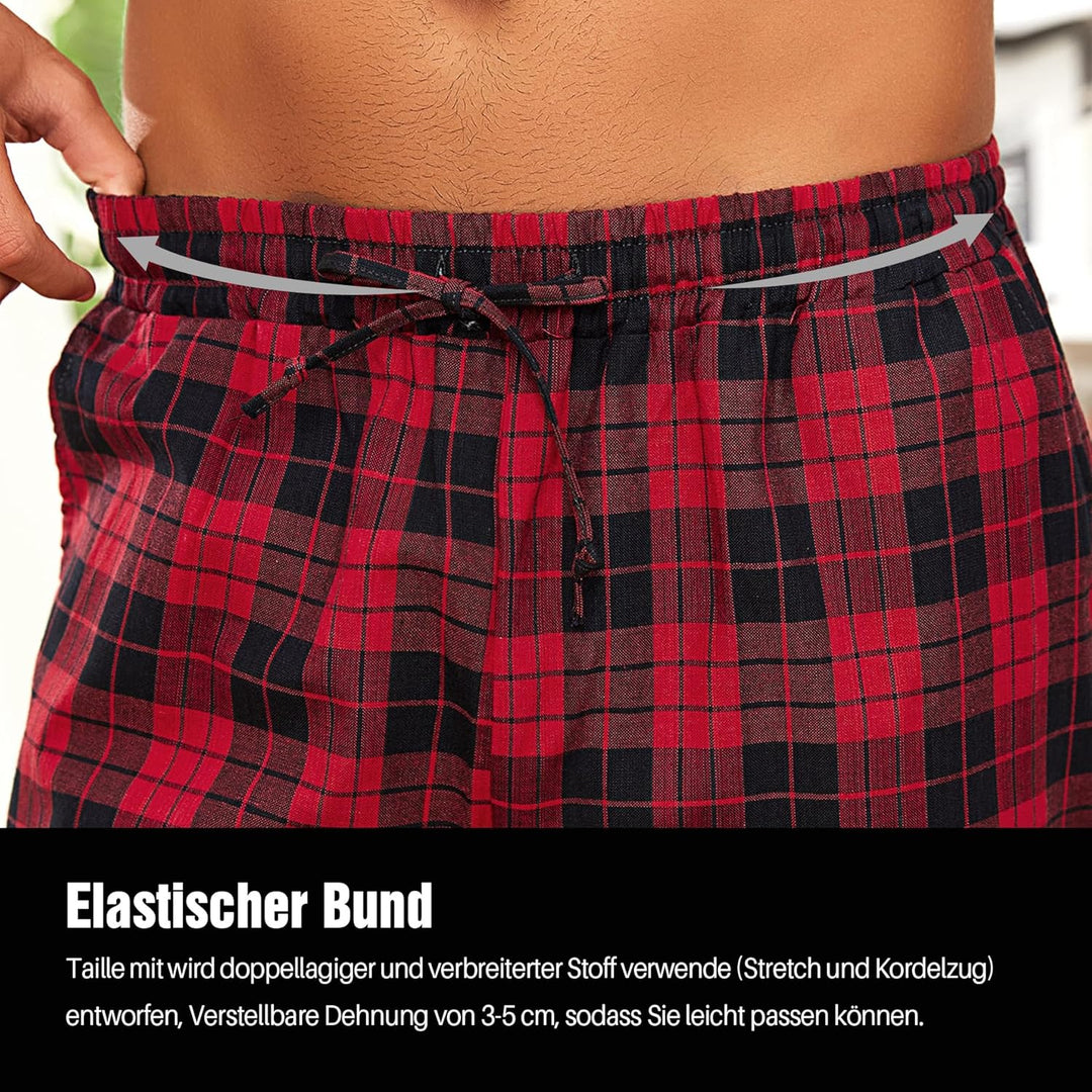 Litherday Schlafanzughose Herren Lang Kariert Pyjamahose 100% Baumwolle Nachtwäsche hose mit Taschen