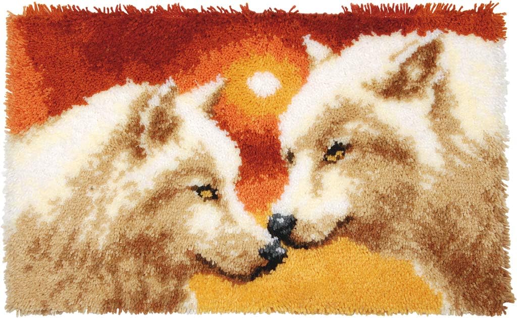 Vervaco 2 Wölfe Knüpfteppich, Stramin, Weiss, 69 x 43 x 0,3 cm