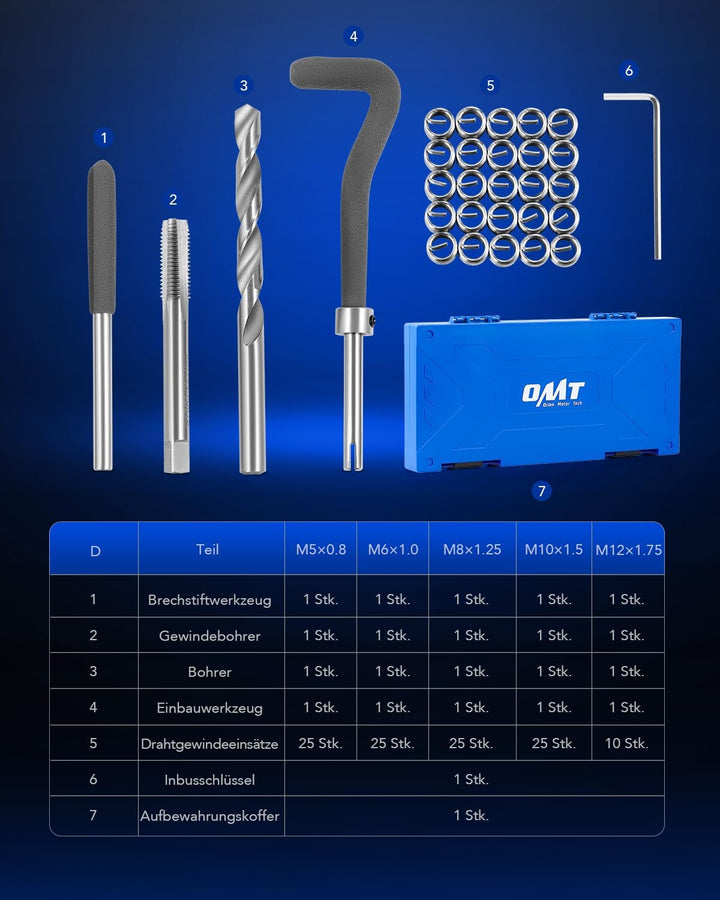 Orion Motor Tech 131-tlg Gewindereparatur Gewinde Reparatur Satz Gewindereparaturwerkzeuge mit Helic