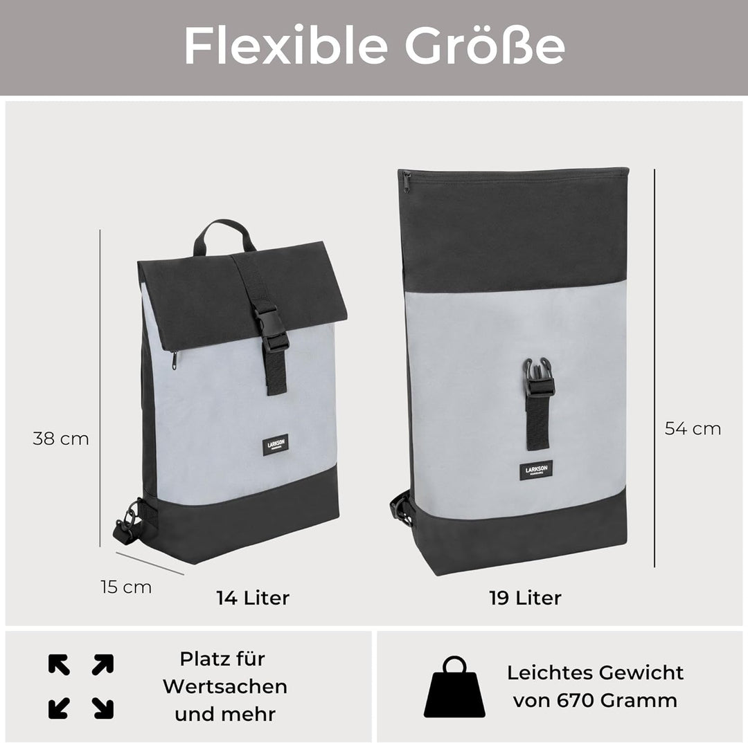 LARKSON Fahrradtaschen für Gepäckträger Damen & Herren Schwarz Reflektierend - Tammo Bike - 2 in 1 F