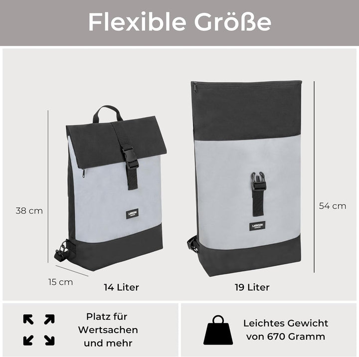 LARKSON Fahrradtaschen für Gepäckträger Damen & Herren Schwarz Reflektierend - Tammo Bike - 2 in 1 F