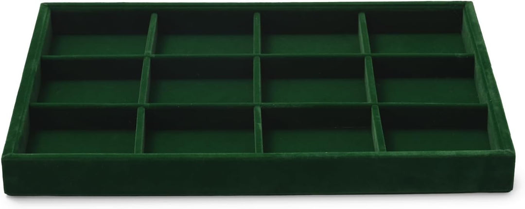 Oirlv Jahrgang Grün Samt Schmuck 12 Grids Schmucktablett,Schmuckschatulle Schmuckaufbewahrung Schmuc