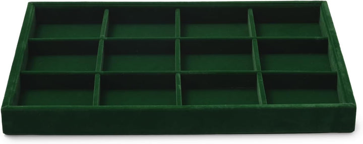 Oirlv Jahrgang Grün Samt Schmuck 12 Grids Schmucktablett,Schmuckschatulle Schmuckaufbewahrung Schmuc