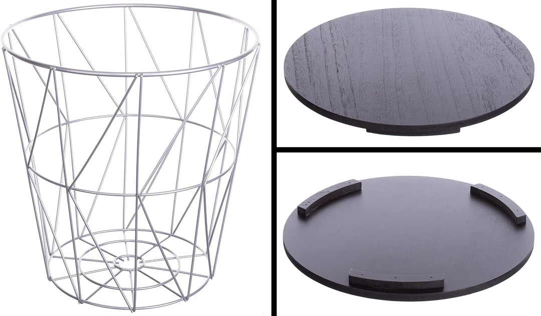 Brandsseller 3er Tischset Beistelltisch Couchtisch Ø 29 cm Ø 34 cm Ø 39,5 cm Gestell Silber - Holz S