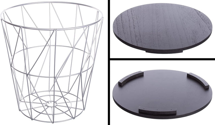 Brandsseller 3er Tischset Beistelltisch Couchtisch Ø 29 cm Ø 34 cm Ø 39,5 cm Gestell Silber - Holz S