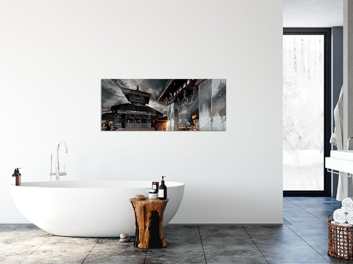 Glasbild Panorama | Wandbild aus Echtglas | Mystische Stadt | 100x40 cm | inkl. Aufhängung und Absta