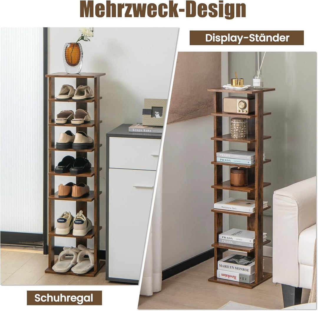 COSTWAY 8 stufiger Schuhständer höheverstellbar, Platzsparendes Schuhregal aus Holz, Schuh-Organizer