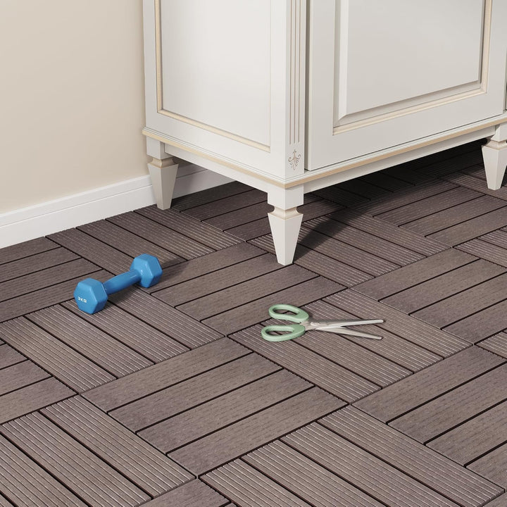 WOLTU GTF001br WPC Terrassenfliesen Terrassendielen Fliese in Holzoptik Bodenbelag mit klicksystem B