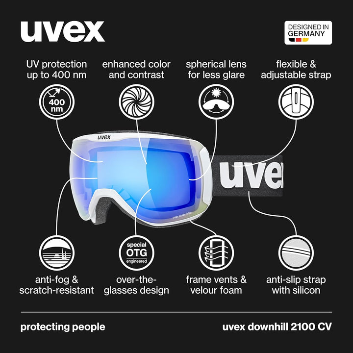 uvex Unisex Downhill 2100 Cv Skibrille (1er Pack) Einheitsgrösse white mat/blue-green, Einheitsgröss