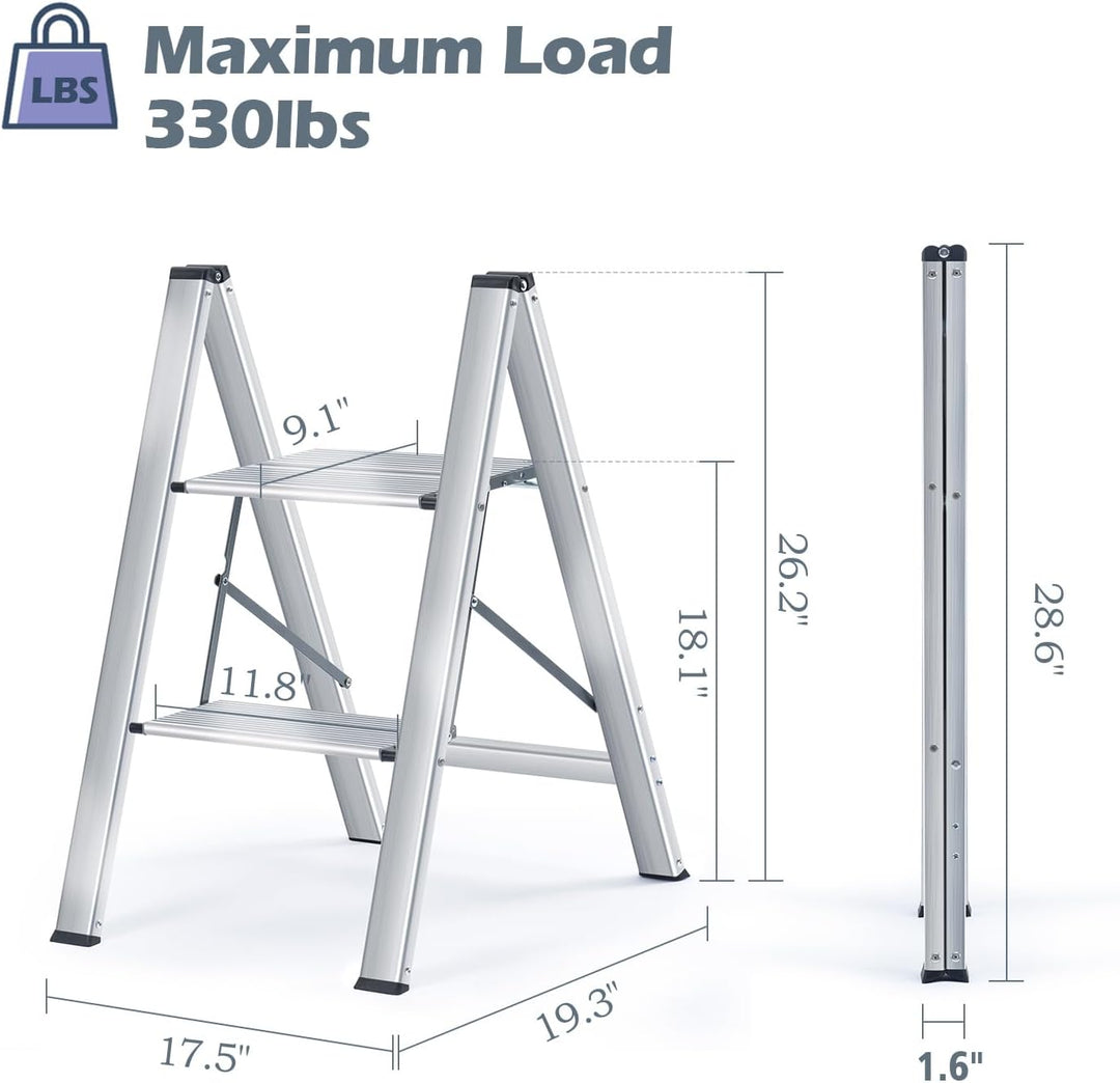 Kingrack Stufenleiter,Klapptritt,Aluminium Tritthocker,rutschfeste Stehleiter,klein und kompakt,Bela