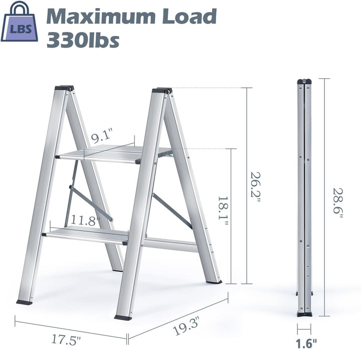 Kingrack Stufenleiter,Klapptritt,Aluminium Tritthocker,rutschfeste Stehleiter,klein und kompakt,Bela