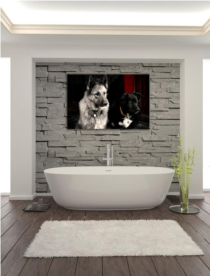 Pixxprint Zwei Hunde auf dem Teppich auf Leinwand, XXL riesige Bilder fertig gerahmt mit Keilrahmen,