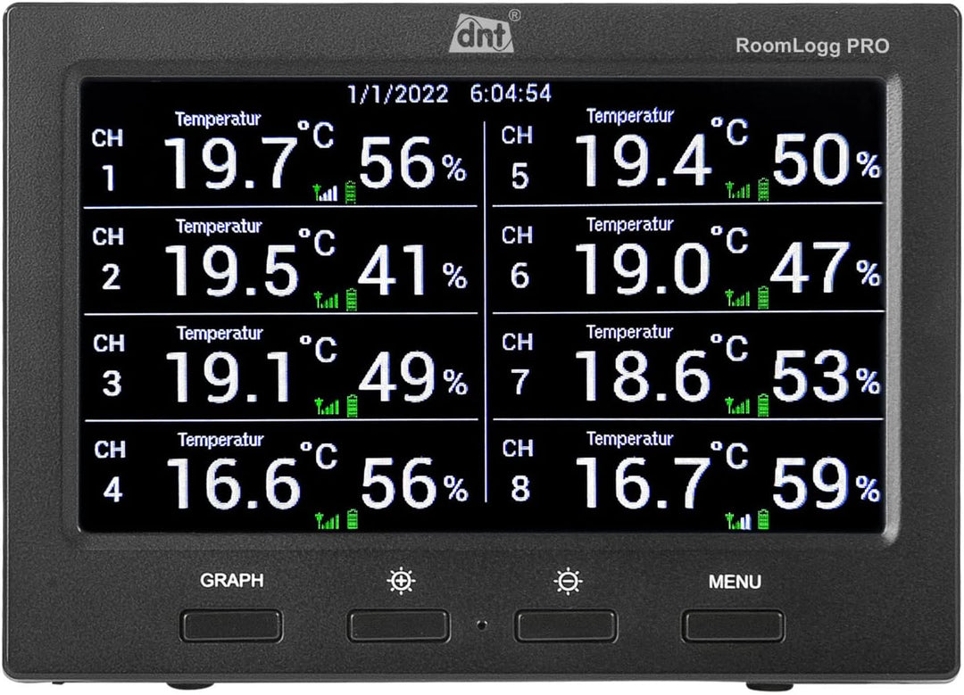dnt Funk-Raumklimastation RoomLogg PRO, 868 MHz, inkl. 5 Thermo-/Hygrosensoren, PC-Auswertesoftware,