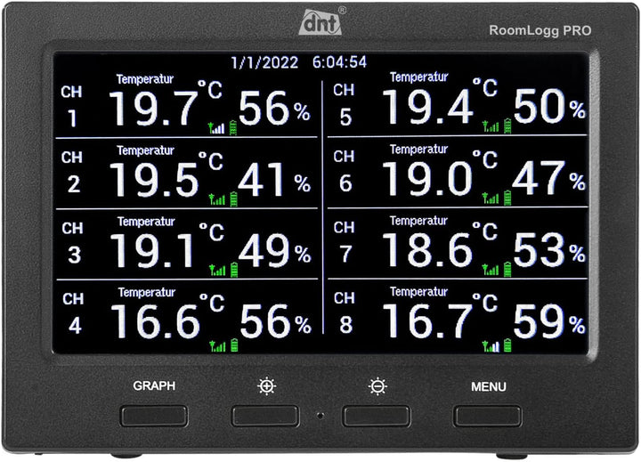 dnt Funk-Raumklimastation RoomLogg PRO, 868 MHz, inkl. 5 Thermo-/Hygrosensoren, PC-Auswertesoftware,