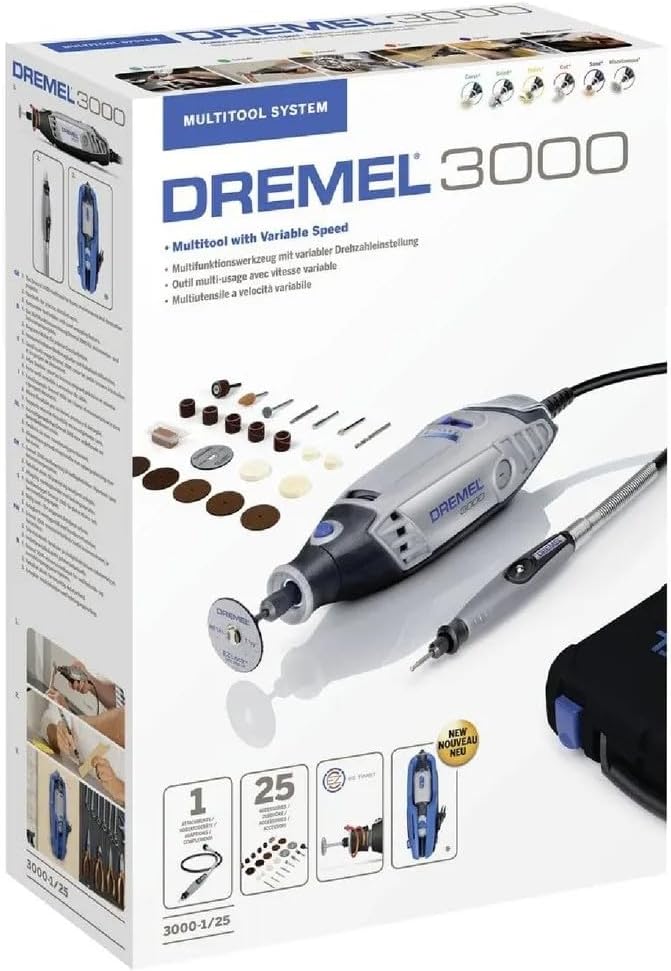 Dremel 3000 Multifunktionswerkzeug 130W, Set mit 1 Aufsatz & 568 Zubehör Set für Multifunktionswerkz