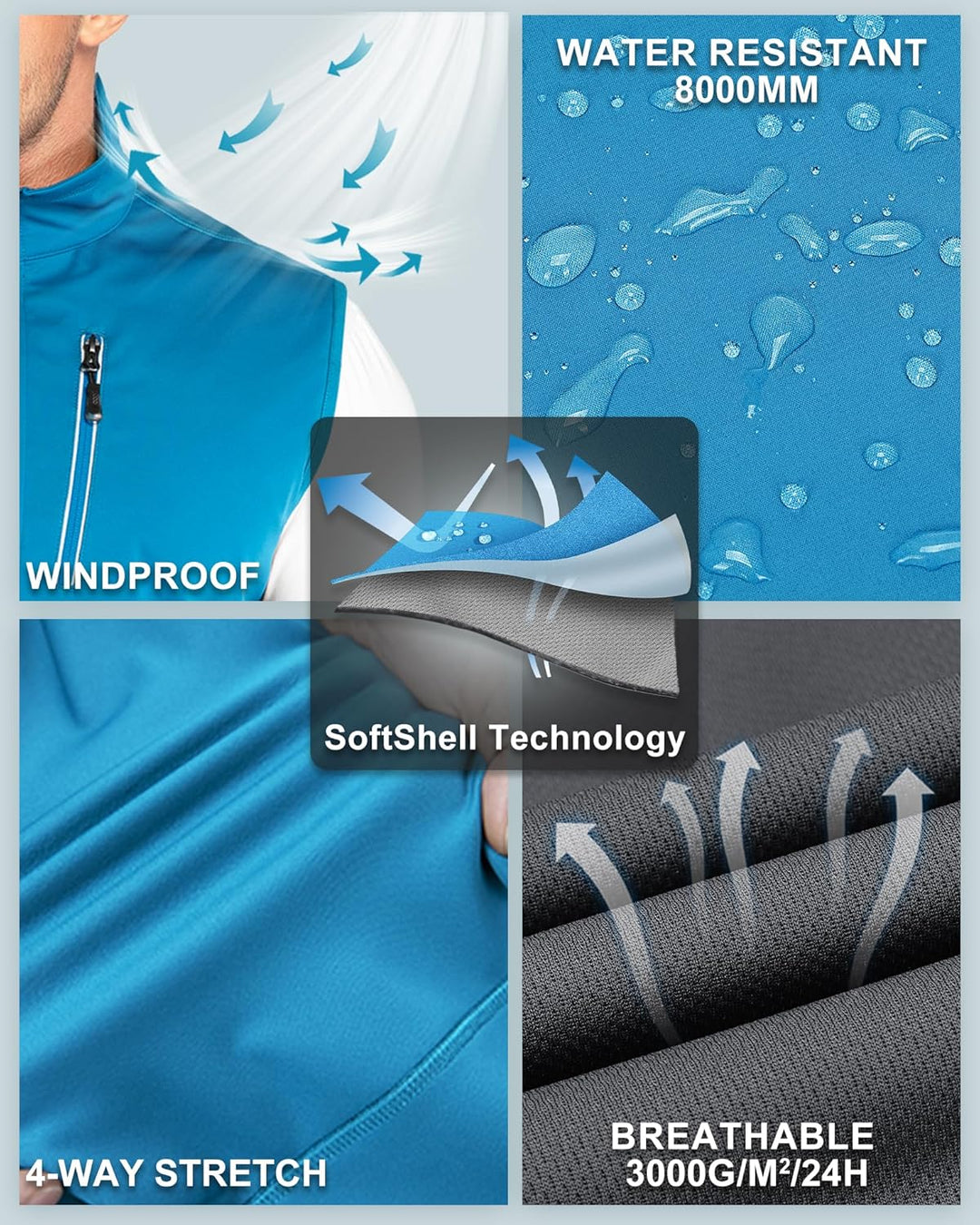 33,000ft Leichte Softshell Weste für Herren, Wasserdichte Winddichte Laufweste, Atmungsaktive Vest G